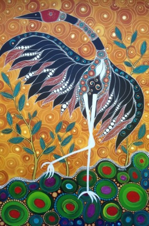 Brolga & the Golden Sky Melanie Hava 2011 Mixed Media 122.5x81.5cm