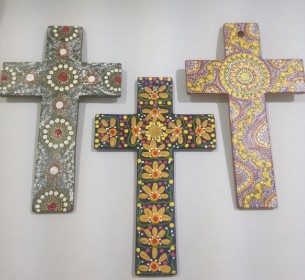 Handpainted crosses Tali Aboriginal Art Gallery Sydney