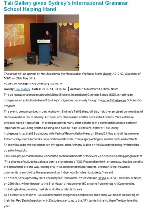 Tali Gallery Media Aboriginal Art Directory 2014