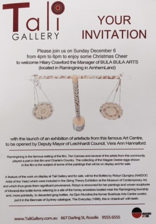 Invitation Bula Bula Arts at Tali Gallery