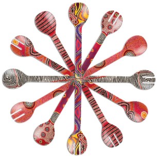 Aboriginal Art on Bamboo Salad Servers